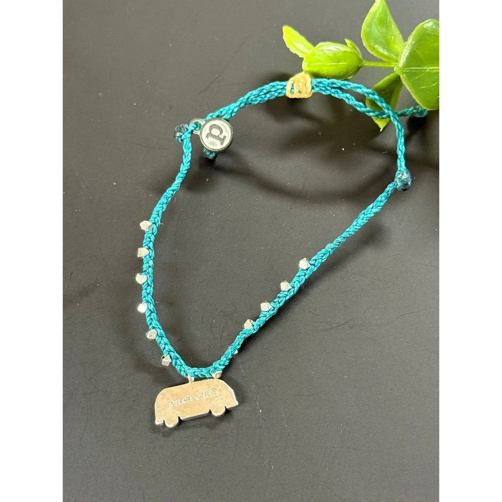 Pura Vida Teal Braided Bracelet Enamel Surf Van Peace Sign Charm Hippie Bus